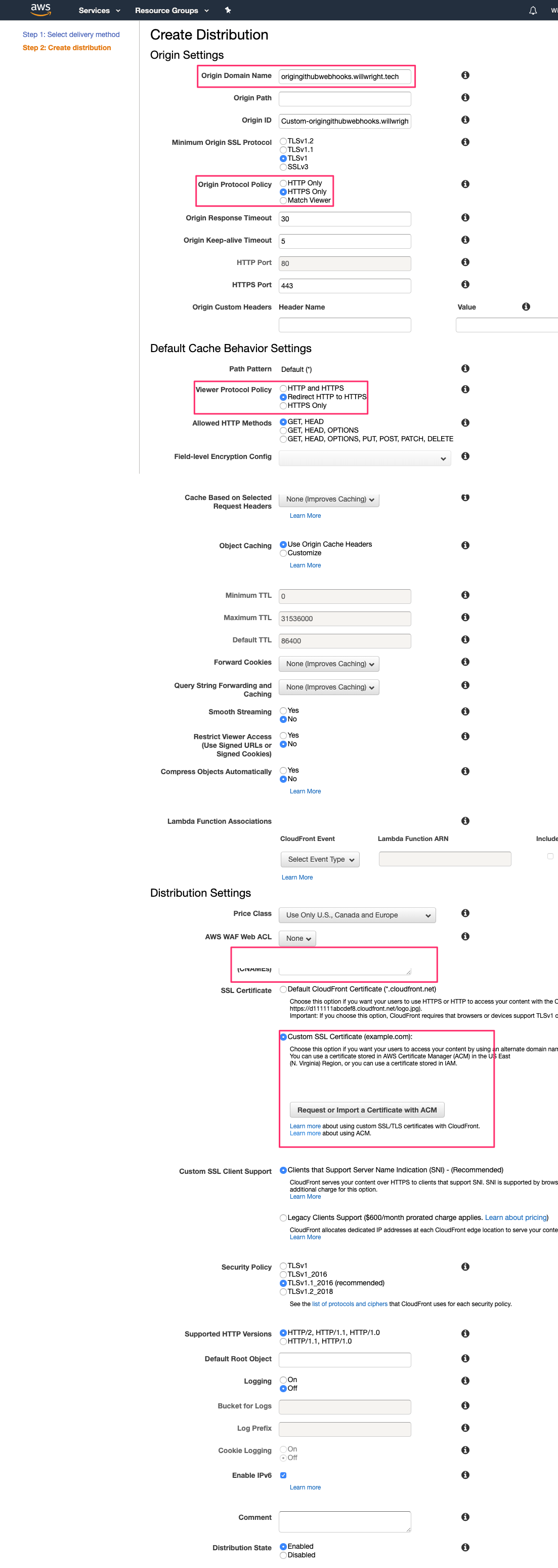 AWS Cloudfront configuration