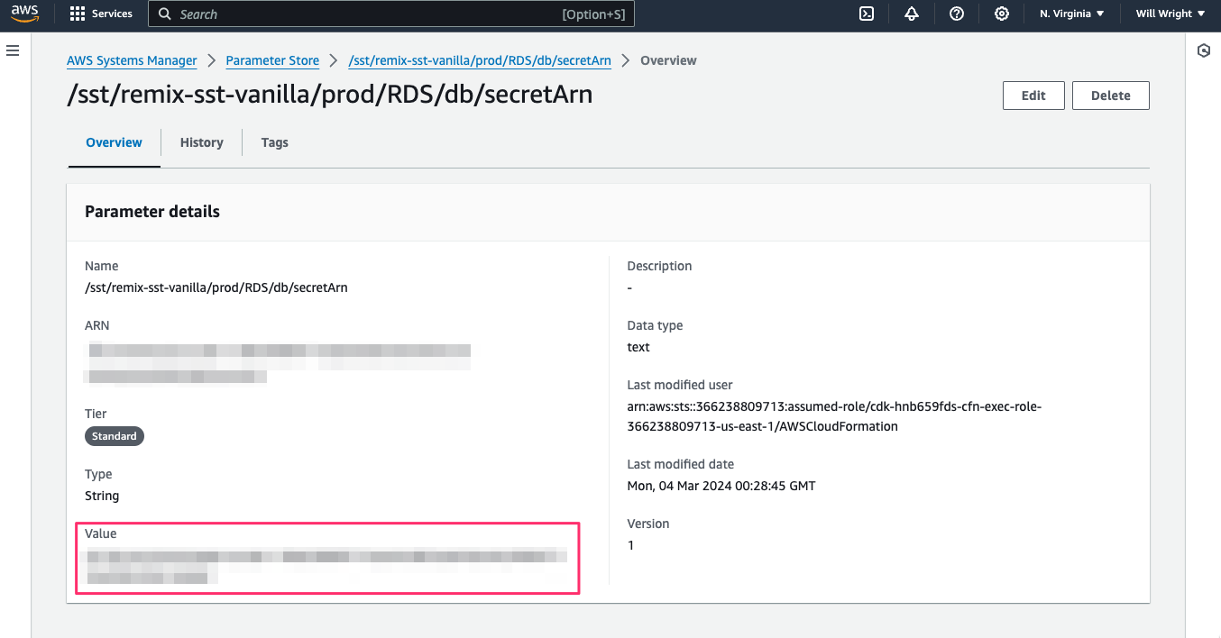 SSM console ARN value